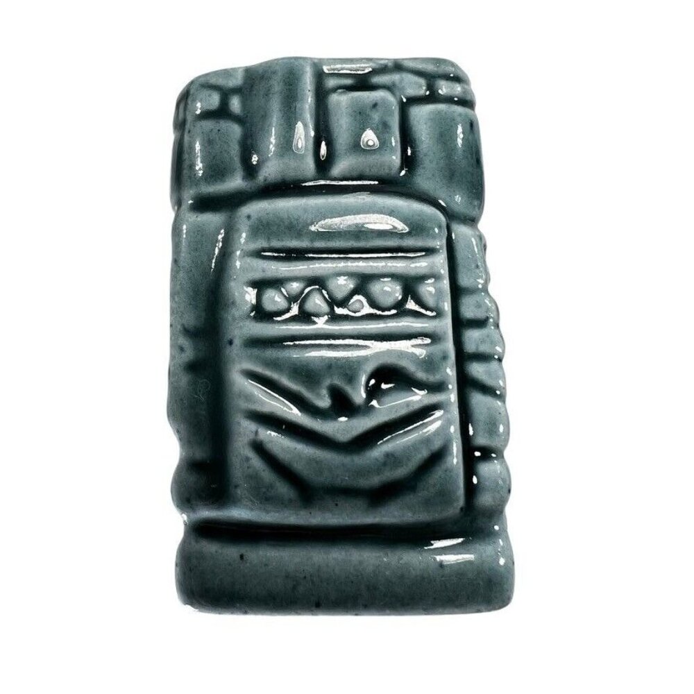 Vtg 1960 Ceramic Tiki Decanter Cork Shot Glasses Aztec Mayan Idol Green Set of 7 - Picture 12 of 16